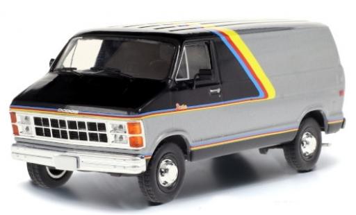 Modelauto Dodge RAM Fourgonnette B250 Street Van grijs/zwart 1980 avec D&Atilde;&copy;corer 1/43 Greenlight