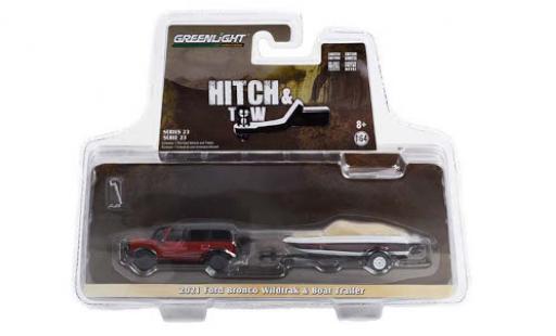 Modelauto Ford Bronco Wildtrak rood/zwart 2021 met Boat Trailer 1/64 Greenlight