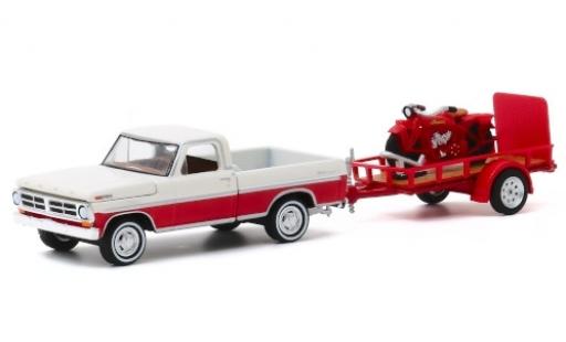 Modelauto Ford F-100 Pickup 00 wit/rood 1972 met Einachsanh&Atilde;&curren;nger en 1920 Indian Scout 1/64 Greenlight