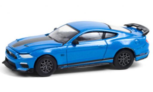 Modelauto Ford Mustang Mach 1 metallic blauw/mat-zwart 2021 1/64 Greenlight