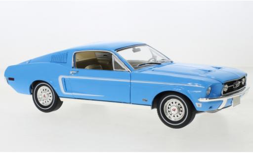 Modelauto Ford Mustang Fastback blauw clair 1968 1/18 Greenlight