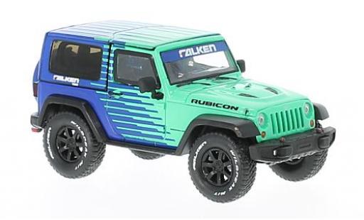 Modelauto Jeep Wrangler Rubicon groen/blauw Falken Tire 2014 1/43 Greenlight