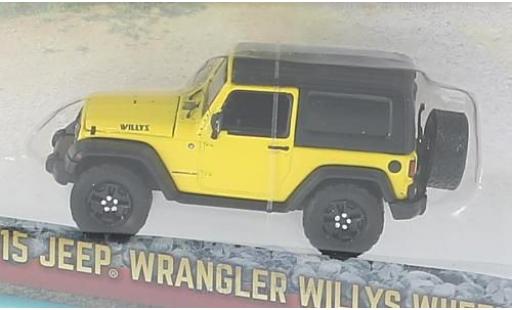 Modelauto Jeep Wrangler Base Willlys Wheeler geel/zwart 2015 1/64 Greenlight