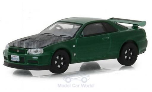 Modelauto Nissan Skyline R34 GT-R (BNR34) metallic groen 2000 1/64 Greenlight