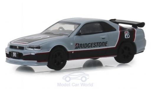 Modelauto Nissan Skyline R34 GT-R grijs/zwart Bridgestone 2001 1/64 Greenlight