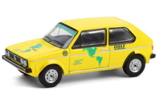 Modelauto Volkswagen Golf Base I geel/Dekor 1974 H&Atilde;&curren;rtetest: Alaska - Feuerland 1/64 Greenlight