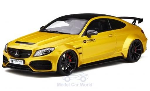 Modelauto Mercedes C AMG C63 Coupe Prior Design PD65CC metallic geel/zwart 1/18 GT Spirit