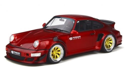 Modelauto Porsche 911 Base Prior Design Custom Widebody metallic rood/Dekor 1/18 GT Spirit