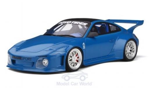 Modelauto Porsche 911 Base (997) Slant Nose Old & New Body Kit blauw 2016 1/18 GT Spirit