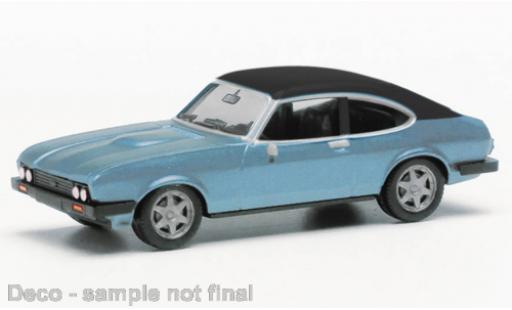 Modelauto Ford Capri MK3 MK III metallic blauw clair/zwart 1/87 Herpa