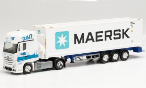 Modelauto Mercedes Actros Gigaspace GDH / Maersk Seitenladersattelzug 1/87 Herpa