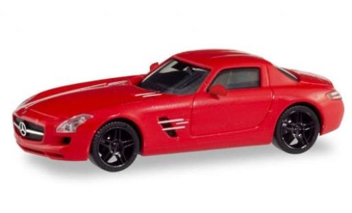 Modelauto Mercedes SLS Coupe AMG (C197) metallic rood avec zwart jantes 1/87 Herpa