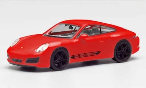 Modelauto Porsche 911 4S Carrera rood/zwart avec zwart jantes 1/87 Herpa