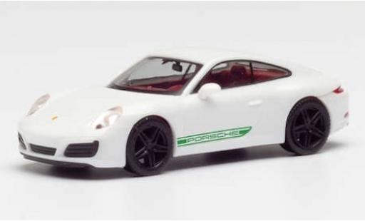 Modelauto Porsche 911 Carrera wit/groen avec zwart jantes 1/87 Herpa