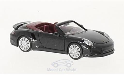 Modelauto Porsche 911 Turbo Cabrio metallic zwart 1/87 Herpa