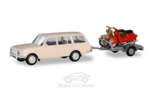 Modelauto Wartburg 353 Tourist met Anh&Atilde;&curren;nger en 2x Simson 1/87 Herpa