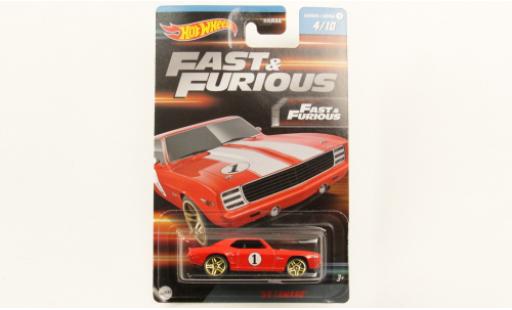 Modelauto Chevrolet Camaro Coupe rood/wit rapide & Furious 1969 1/64 Hot Wheels