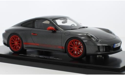 Modelauto Porsche 911 4S ( II) Carrera metallic grijs/rood avec Vitrine 1/18 Spark