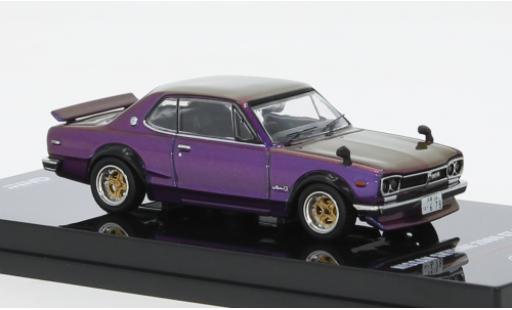 Modelauto Nissan Skyline 2000 GT-R (KPGC110) metallic paars RHD 1/64 INNO64