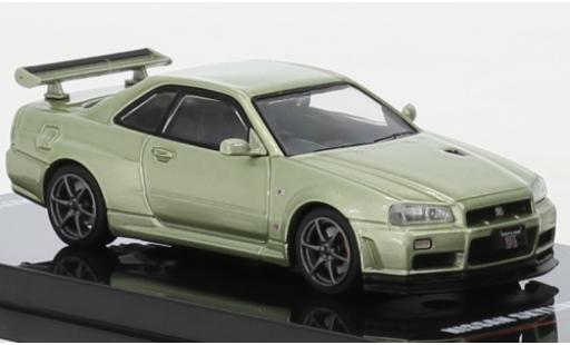 Modelauto Nissan Skyline R34 GT-R () V-Spec II metallic groen RHD 1/64 INNO64