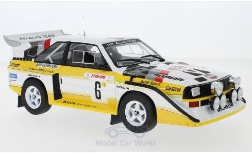 Modelauto Audi Sport Quattro s1 e2 No.6 HB Team HB Rally WM Rally Monte Carlo 1986 met Decals H.Mikkola/A.Hertz 1/18 IXO