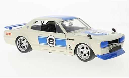 Modelauto Nissan Skyline 2000 GT-R (KPGC 10) wit/blauw RHD 1971 1/24 Jada Toys