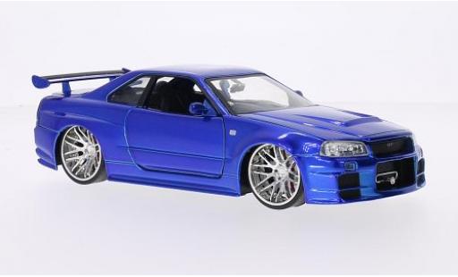 Modelauto Nissan Skyline R34 GT-R () Tuning metallic blauw RHD Fast & Furious 2002 tuning 1/24 Jada Toys