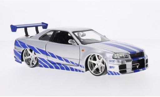 Modelauto Nissan Skyline R34 GT-R () Tuning grijs/Dekor RHD Fast & Furious 2002 tuning 1/24 Jada Toys