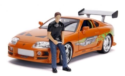 Toyota Supra 1/18 Jada Toys metallic oranje/Dekor Fast & Furious 1995 avec figurine et Scheinwerferfunktion