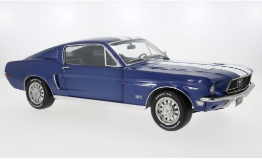 Modelauto Ford Mustang Fastback GT blauw/wit 1968 1/12 KK Scale