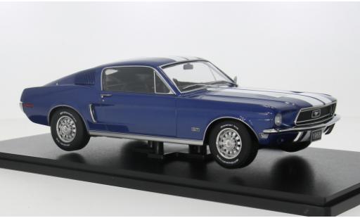 Modelauto Ford Mustang Fastback GT blauw/wit 1968 1/18 KK Scale