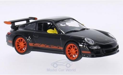 Modelauto Porsche 911 GT3 RS zwart Spiegel in geel Felgen en Dekor in oranje 1/43 Lucky Die Cast