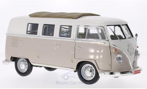 Modelauto Volkswagen T1 B Microbus met vouwdak beige/wit 1962 1/18 Lucky Die Cast