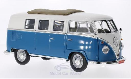 Modelauto Volkswagen T1 B Microbus met vouwdak blauw/wit 1962 1/18 Lucky Die Cast