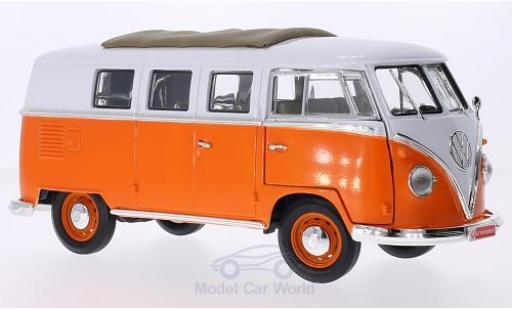 Modelauto Volkswagen T1 B Microbus oranje/wit 1962 vouwdak met Funktion 1/18 Lucky Die Cast