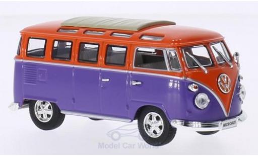 Modelauto Volkswagen T1 B Samba lila/oranje 1962 vouwdak gesloten met Chromsto&Atilde;�stangen en -felgen 1/43 Lucky Die Cast