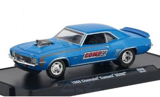 Modelauto Chevrolet Camaro SS /RS metallic blauw/Dekor Comp Cams 1969 1/64 M2 Machines