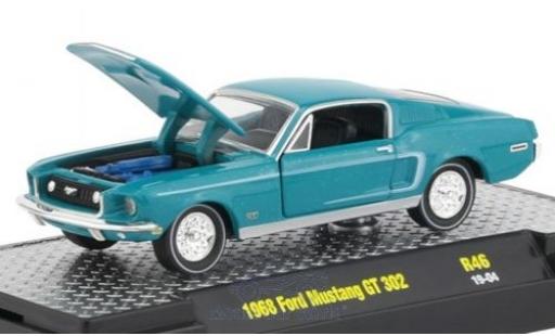 Modelauto Ford Mustang GT 302 turquoise/zwart 1968 1/64 M2 Machines