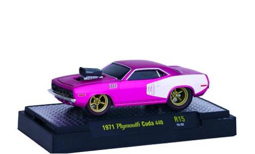 Modelauto Plymouth Cuda 1971 440 mat-roze/mat-wit Ground Pounders 1/64 M2 Machines