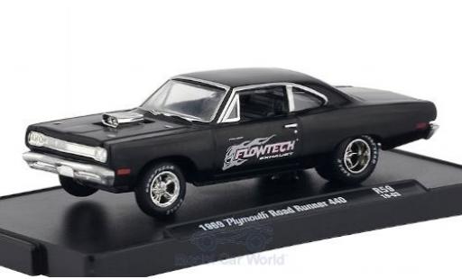 Modelauto Plymouth Road Runner 1969 440 zwart/Dekor Flowtech Exhaust 1/64 M2 Machines