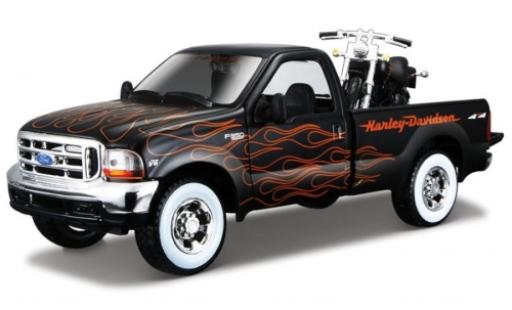 Modelauto Ford F-350 Super Duty mat-zwart/Dekor Harley-Davidson avec FXSTB Night Train 1/24 Maisto