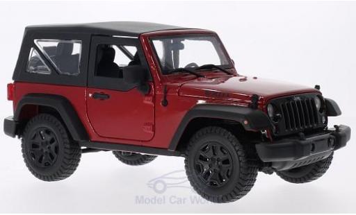 Modelauto Jeep Wrangler Base rood/zwart 2014 met SoftTop 1/18 Maisto