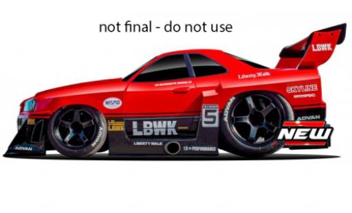 Modelauto Nissan Skyline R34 GT-R () Liberty Walk rood/zwart 1999 1/64 Maisto