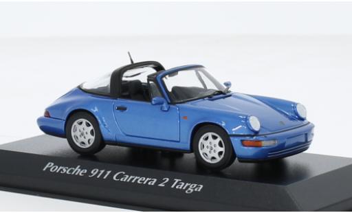 Modelauto Porsche 911 Targa Carrera 2 metallic blauw 1991 1/43 Maxichamps