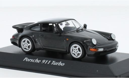 Modelauto Porsche 911 Turbo metallic zwart 1990 1/43 Maxichamps