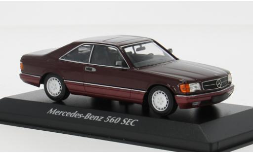 Modelauto Mercedes 560 Coupe SEC (C126) metallic rood 1986 1/43 Maxichamps