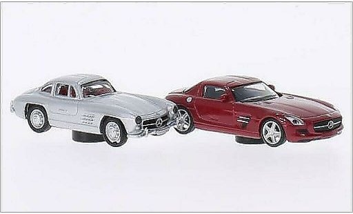 Mercedes 300 Base 1/87 Schuco grijs + SLS AMG rood modelauto