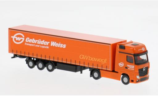 Modelauto Mercedes Actros Gigaspace Gardinenplanen-Sattelzug Gebr&Atilde;&frac14;der Weiss (A) 1/87 Herpa