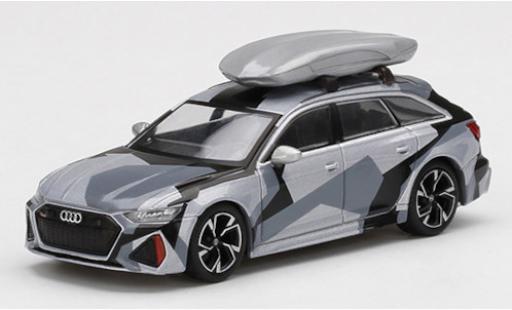 Modelauto Audi RS6 avant grijs/Dekor met dakbox 1/64 Mini GT