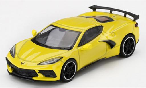 Modelauto Chevrolet Corvette Stingray (C8) metallic geel 2020 1/64 Mini GT